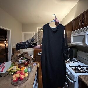 Bloomchic Bodycon Black Dress Mesh Floral Sleeves